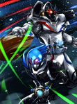  bad_id bad_pixiv_id belt cannon denji jupiter kamen_rider kamen_rider_fourze kamen_rider_fourze_(series) kamen_rider_meteor multiple_boys planet space 