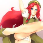  :&lt; ass bad_id bad_pixiv_id blue_eyes braid breasts cameltoe ginji74 hat hong_meiling kicking large_breasts long_hair panties red_hair smile solo star touhou twin_braids underwear white_panties 