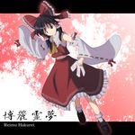  bad_id bad_pixiv_id black_hair bow character_name hair_bow hair_tubes hakurei_reimu highres letterboxed outside_border s-syogo sarashi solo touhou 