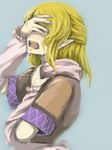  arm_warmers blonde_hair covering_eyes crying face fangs ginji_(sakaki_summer) mizuhashi_parsee pointy_ears sad scarf short_hair solo tears touhou upper_body 