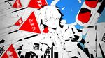  amamiya_hibiya building city clock hair_over_one_eye highres kagerou_days_(vocaloid) kagerou_project male_focus monochrome road_sign shizu_(9394marimo) sign spot_color traffic_light vocaloid 