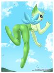  anthro blue_eyes breasts butt celebi female flying legendary_pok&#233;mon looking_back nintendo nude pok&#233;mon pok&#233;morph pokemon pussy shinn solo video_games wings 