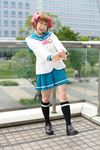  amami_haruka chippi cosplay hairbows highres idolmaster knee_socks kneehighs photo sailor sailor_uniform school_uniform serafuku 