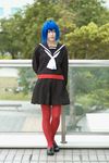  blue_hair character_request cosplay highres oose photo red_legwear red_pantyhose school_uniform serafuku source_request tagme_character tagme_series 