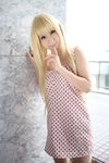  amamiya_laiko ana_coppola blonde_hair child cosplay dress highres ichigo_mashimaro photo strawberry_pattern 