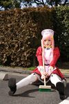  broom cosplay diebuster highres maid maid_apron maid_uniform namada nono nono_(top_wo_nerae_2!) photo pink_hair thigh-highs thighhighs top_wo_nerae_2! 