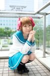  amami_haruka chippi cosplay hairbows highres idolmaster knee_socks kneehighs photo sailor sailor_uniform school_uniform serafuku 