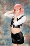  cosplay leather midriff miniskirt photo pink_hair rakushou_pachi-slot_sengen_5 rio rio_rollins rurunyah skirt 