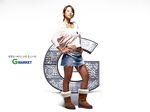  1girl belt boots denim fur_boots furry_boots hands_on_hips korean lee_hyori looking_at_viewer midriff miniskirt photo simple_background skirt solo sweater white_background 