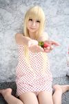  amamiya_laiko ana_coppola blonde_hair child cosplay dress food fruit highres ichigo_mashimaro photo strawberry strawberry_pattern 