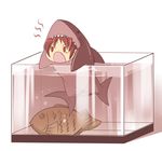  aquarium fang fish_tank food kubikitsune long_hair mahou_shoujo_madoka_magica minimized red_eyes red_hair sakura_kyouko shark taiyaki wagashi 