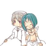  .hack//sign 1boy 1girl bad_id bad_pixiv_id blush closed_eyes green_hair grey_hair holding_hands lowres nagara_kadonashi smile subaru_(.hack//) tsukasa_(.hack//) wings 