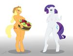  anthro anthrofied apple applejack_(mlp) big_breasts blonde_hair blue_eyes breasts bucket chubby cutie_mark duo equine female freckles friendship_is_magic fruit fur green_eyes hair hat hooves horn horse long_hair makeup mammal my_little_pony nipples nude plain_background pony purple_hair pussy rarity_(mlp) revadiehard short_hair smile tail thighs unicorn weight_gain white white_background white_fur wide_hips 