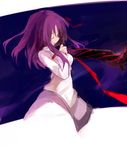  asymmetrical_clothes closed_eyes dress fate/hollow_ataraxia fate/stay_night fate_(series) hair_ribbon long_hair matou_sakura outstretched_arm purple_hair ribbon sketch solo soto 