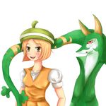  1girl absurdres bel_(pokemon) blonde blonde_hair green_eyes hat highres pokemon serperior simple_background 