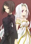  black_eyes black_hair bob_cut dress fate/zero fate_(series) hisau_maiya irisviel_von_einzbern long_hair multiple_girls red_eyes short_hair soto white_hair 