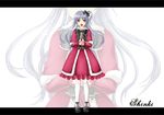  :d bad_id bad_pixiv_id bow capelet dress frills fur_trim geike hair_bow hands_clasped long_hair open_mouth own_hands_together pantyhose pink_eyes red_capelet shinki side_ponytail silver_hair smile solo touhou white_legwear zoom_layer 