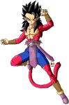  1boy abs black_hair commentary darkhameleon dragon_ball dragon_ball_gt dragon_ball_super english_commentary fur highres kyabe long_hair looking_at_viewer male_focus monkey_tail muscle shirtless short_hair spiked_hair super_saiyan_4 tail white_background wristband yellow_eyes 