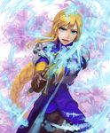  agrias_oaks armor blonde_hair blue_eyes braid chourui_keiko final_fantasy final_fantasy_tactics gloves highres long_hair single_braid solo sword very_long_hair weapon 