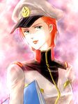  breasts green_eyes gundam hat lips matilda_ajan medium_breasts military military_uniform mobile_suit_gundam profile red_hair short_hair uniform yukki_(rffcq251) 