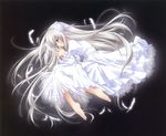  11_eyes bare_foot blue_eyes dress feathers lisette_vertorre long_hair white_hair 