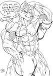  anthro biceps body_markings bulge canine colesutra dialog dialogue fabian male mammal markings monochrome muscles pecs pose sketch solo text vpl wolf 
