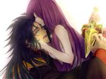  1girl blue_hair closed_eyes gemini_saga green_eyes highres kido_saori knife long_hair nam_(hinsyo) open_mouth purple_hair saint_seiya tears 