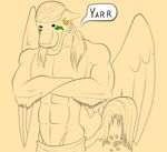  abs anthro biceps canine feline green_eyes hair kitpup lionsilverwolf long_hair looking_at_viewer male mammal manly muscles pecs pirate plain_background smile solo tail wings 