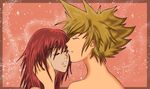  brown_hair kairi kingdom_hearts red_hair shirtless sora spiky_hair 