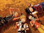  3boys :p ^_^ black_hair blonde_hair brown_hair eyes_closed field food hayner ice_cream kingdom_hearts laughing multiple_boys olette outstretched_arms pence ring roxas sea_salt_icecream tongue_out wristband 