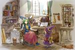  arm_up ascot book bookshelf box broom capelet chair chemistry_set chest_of_drawers child crystal_ball cupboard desk dress ghost_tail green_eyes green_hair hat herb_bundle jar kazuharu kirisame_marisa kirisame_marisa_(pc-98) mima multiple_girls open_mouth pot purple_dress red_hair room scroll shirt sitting skirt teapot touhou touhou_(pc-98) trash_can tray window witch witch_hat 