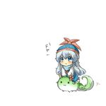  :3 bad_id bad_pixiv_id blue_eyes blue_hair blush chibi ex-keine expressive_clothes hat horn_ribbon horns kamishirasawa_keine kamishirasawa_keine_(hakutaku) rebecca_(keinelove) ribbon riding scarf shirt silver_hair simple_background solid_circle_eyes solo sukusuku_hakutaku touhou v-shaped_eyebrows v_arms white_background 