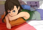  armpits bad_id bad_pixiv_id blue_eyes brown_hair looking_at_viewer lying original rano solo 