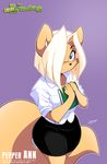  blonde_hair blonde_short_hair blue_eyes canine chalo clothing female fox hair mammal pepper_ann shirt short_hair skirt solo 