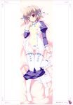  absurdres apron bed_sheet breasts brown_hair copyright_request dakimakura frilled_panties frills full_body highres maid maid_headdress medium_breasts mikeou nipples open_clothes open_shirt panties red_eyes ribbon shirt skirt skirt_pull solo thighhighs underwear white_legwear white_panties 