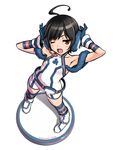  ;o ahoge armpits bad_id bad_pixiv_id bangs bare_shoulders belt black_hair blue_legwear blush boots clothes_writing cosplay flat_chest from_above fur_trim gloves glowing halterneck hands_on_headphones headset knee_boots leotard looking_at_viewer music one_eye_closed open_mouth orange_eyes original parted_bangs pink_legwear sano_toshihide sf-a2_miki sf-a2_miki_(cosplay) shadow short_hair singing solo standing star striped striped_legwear thighhighs turtleneck vocaloid 
