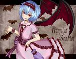  bat bat_wings dress fingernails lavender_hair looking_at_viewer red_eyes remilia_scarlet ribbon sharp_fingernails shiromamekei solo touhou umbrella wings 