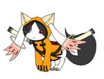  animal_hood blazblue cat_paws cosplay ears_through_headwear eyepatch fake_animal_ears hood hood_up hoodie hoshi_(ho4_no) jubei_(blazblue) kyubey mahou_shoujo_madoka_magica no_humans over_shoulder paws pun red_eyes solo sword sword_over_shoulder weapon weapon_over_shoulder 