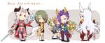  4boys alexei_dinoia animal_ears armor black_hair blue_eyes blue_hair bunny_ears bunny_tail droite_(tales) duke_pantarei enomoto_(luck-by-luck) flower fox_ears fox_tail gauche_(tales) green_eyes green_hair hair_over_one_eye long_hair multiple_boys multiple_girls red_eyes red_hair schwann_oltorain skirt sword tail tales_of_(series) tales_of_vesperia twintails weapon white_hair wings yeager_(tales) 