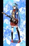  arm_warmers bad_id bad_pixiv_id bespectacled black-framed_eyewear blue_hair full_body garters glasses guitar hatsune_miku headphones highres instrument kneehighs left-handed lightofheaven long_hair mismatched_legwear pigeon-toed pillarboxed plaid plaid_scarf plaid_skirt red_eyes red_scarf scarf shoes skirt sneakers solo thighhighs twintails very_long_hair vocaloid 