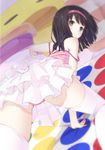  arm_support bad_id bad_pixiv_id bakemonogatari banned_artist black_eyes black_hair blush camisole dutch_angle hairband looking_back mirai_(macharge) monogatari_(series) nisemonogatari panties pantyshot pink_panties sengoku_nadeko skirt solo strap_slip thighhighs twister underwear white_legwear 