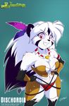  big_breasts breasts chalo cleavage clothed clothing cocoa dischordia female hair long_hair long_white_hair mammal panda sword weapon white_hair 