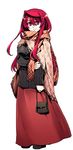  bag breasts casual contemporary dress handbag highres ishida_akira large_breasts long_hair maou_(maoyuu) maoyuu_maou_yuusha promotional_art red_eyes red_hair ribbed_sweater scarf shawl solo sweater 