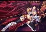  bad_id bad_pixiv_id bra breasts garter_straps gauntlets juri_(shiningred) lace lace-trimmed_bra large_breasts lingerie long_hair midriff navel pauldrons ragnarok_online red_eyes red_hair rune_knight solo spiked_knuckles spikes sword thighhighs underwear weapon 