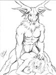  anthro breasts cervine chris_sawyer deer doggy_position doggystyle duo female from_behind hair hair_grab horn human human_on_anthro interspecies long_hair male mammal monochrome navel nipples penetration sex straight 