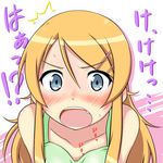  blue_eyes blush fang heartbeat kousaka_kirino long_hair mikepon_(ota_office) orange_hair ore_no_imouto_ga_konna_ni_kawaii_wake_ga_nai solo surprised translated 