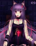  animal_ears cat_ears kattzu long_hair original parody purple_hair red_eyes slit_pupils solo style_parody thighhighs 