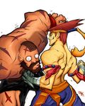  adon_(street_fighter) armlet bad_deviantart_id bad_id bare_back battle beard collaboration david_grier duel facial_hair grin hand_wraps headband male_focus mohawk mongkhon multiple_boys muscle punching red_hair scar shorts smile spiked_hair street_fighter xcata86 zangief 