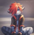  :3 anthro blue_eyes clothed clothing disney feline fur jacket jewelry kingdom_hearts kingdom_hearts_3 lashialee looking_at_viewer male mammal monster monster_sora_(character) monsters_inc necklace pixar portrait sitting smile solo sora_(kingdom_hearts) square_enix video_games 