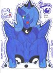  &hearts; &lt;3 :3 absurd_res anthro anthrofied blue blue_body blue_hair breasts butt equine female friendship_is_magic green_eyes hair hair_over_eye hi_res hooves horn horse knobbly_knees mammal my_little_pony naturally_censored pony presenting princess_luna_(mlp) shydeathkitty signature solo text tongue tongue_out wing_boner wingboner winged_unicorn wings 
